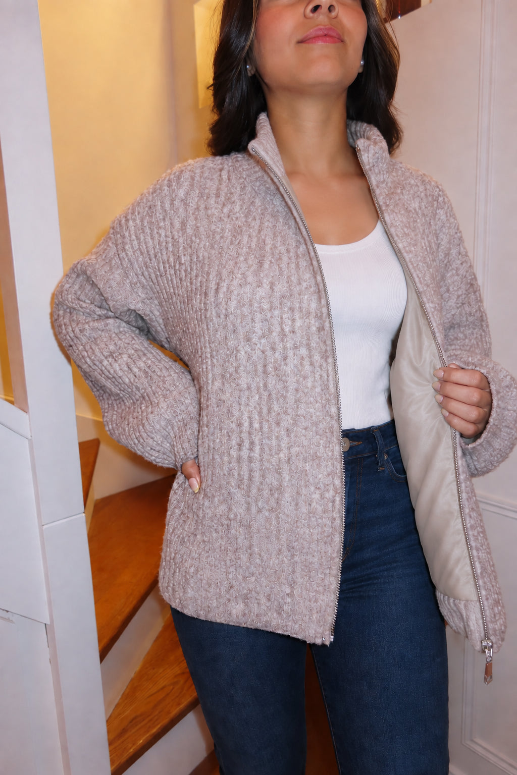 Gilet maille douce col montant