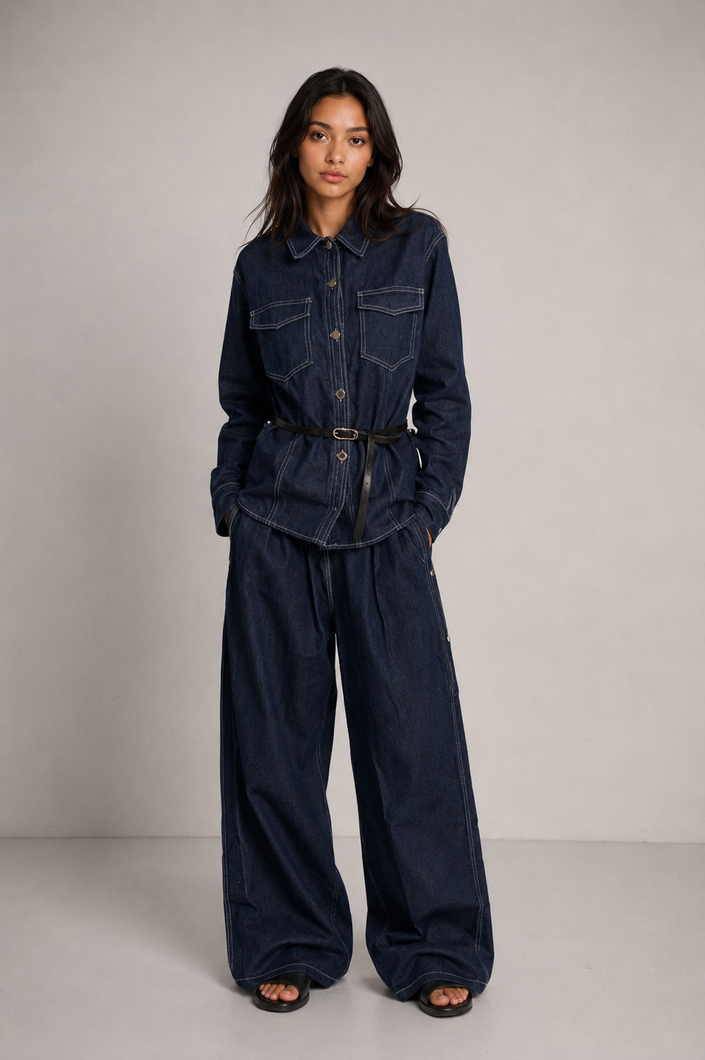 Ensemble en jean oversize ceinturé