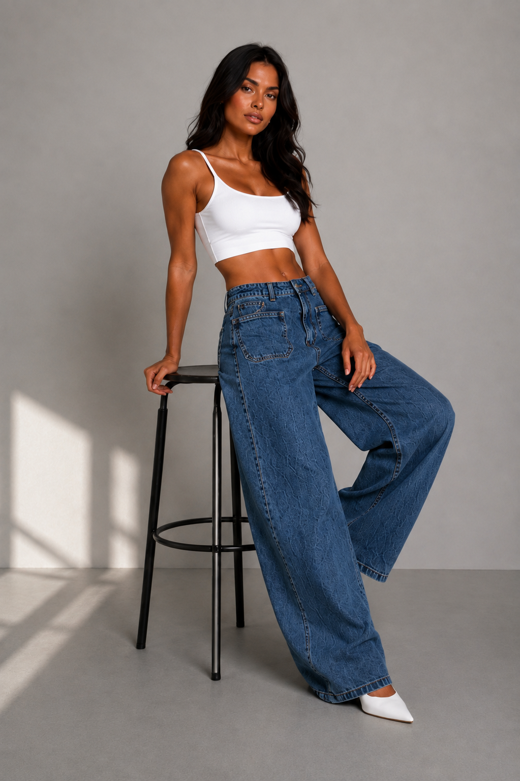 Jean large taille haute