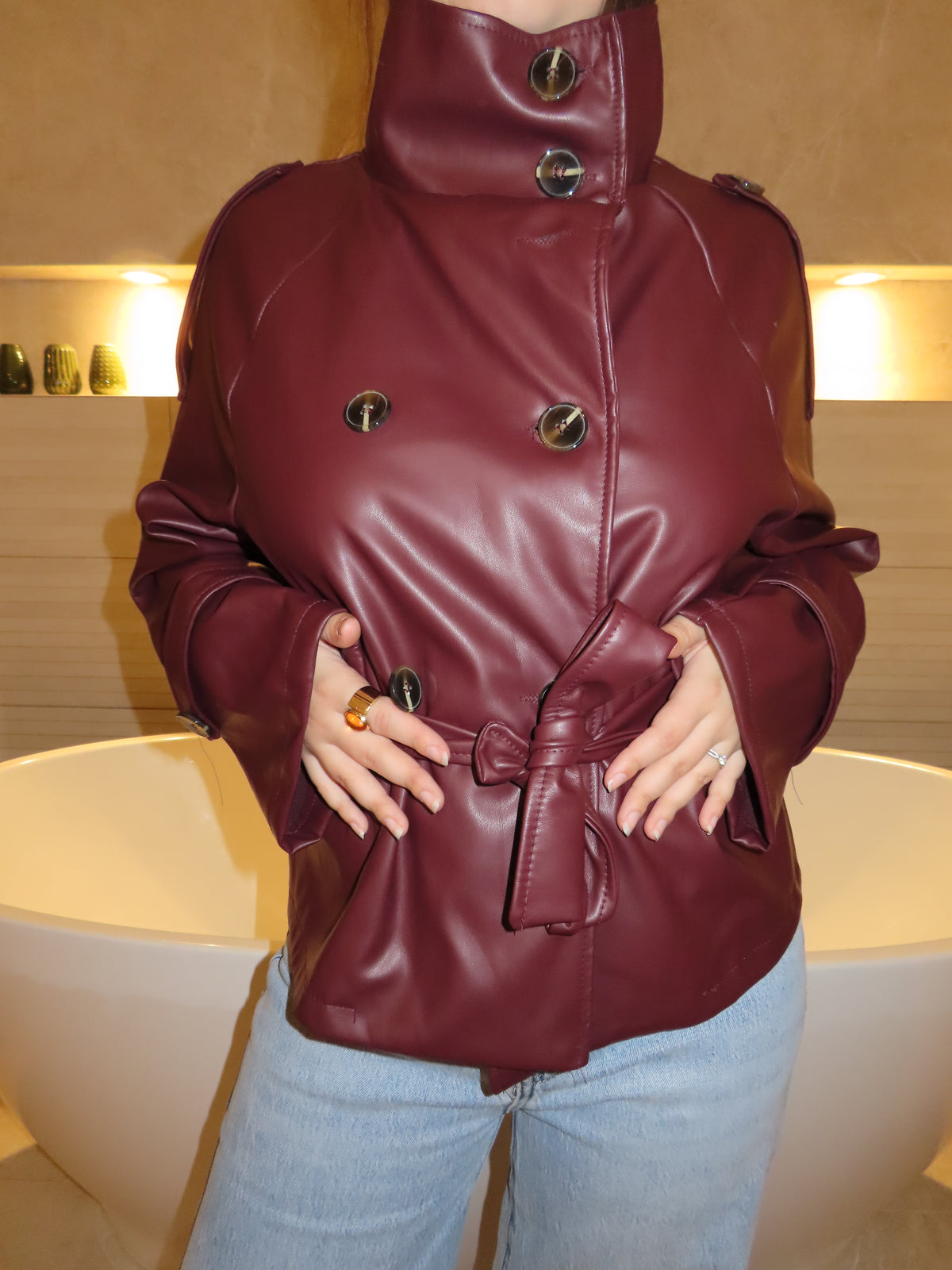 Veste trench courte en simili cuir