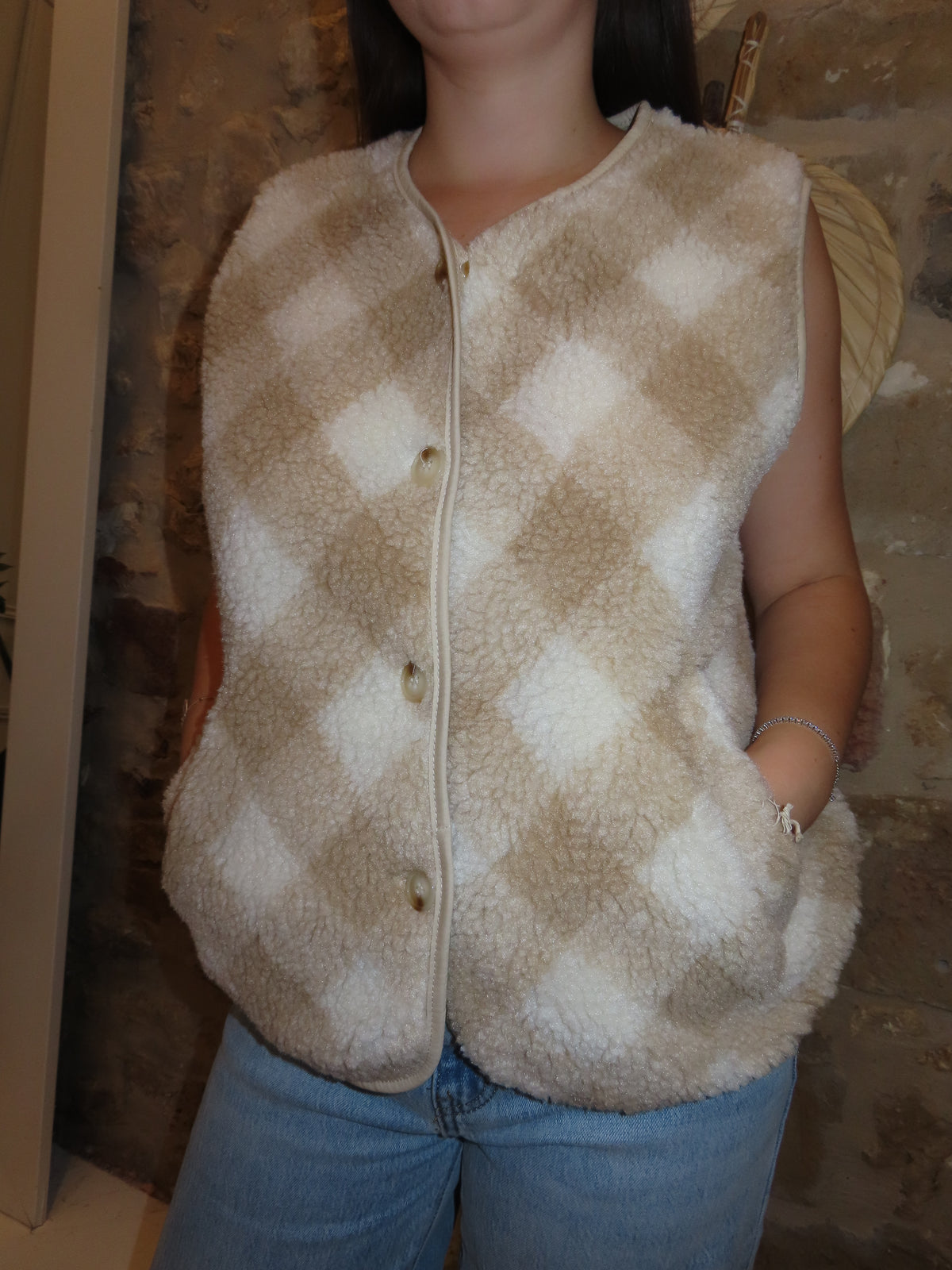 Gilet sherpa à carreaux