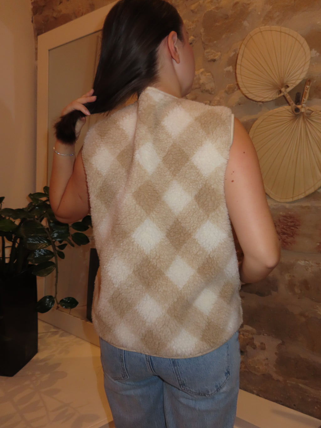 Gilet sherpa à carreaux