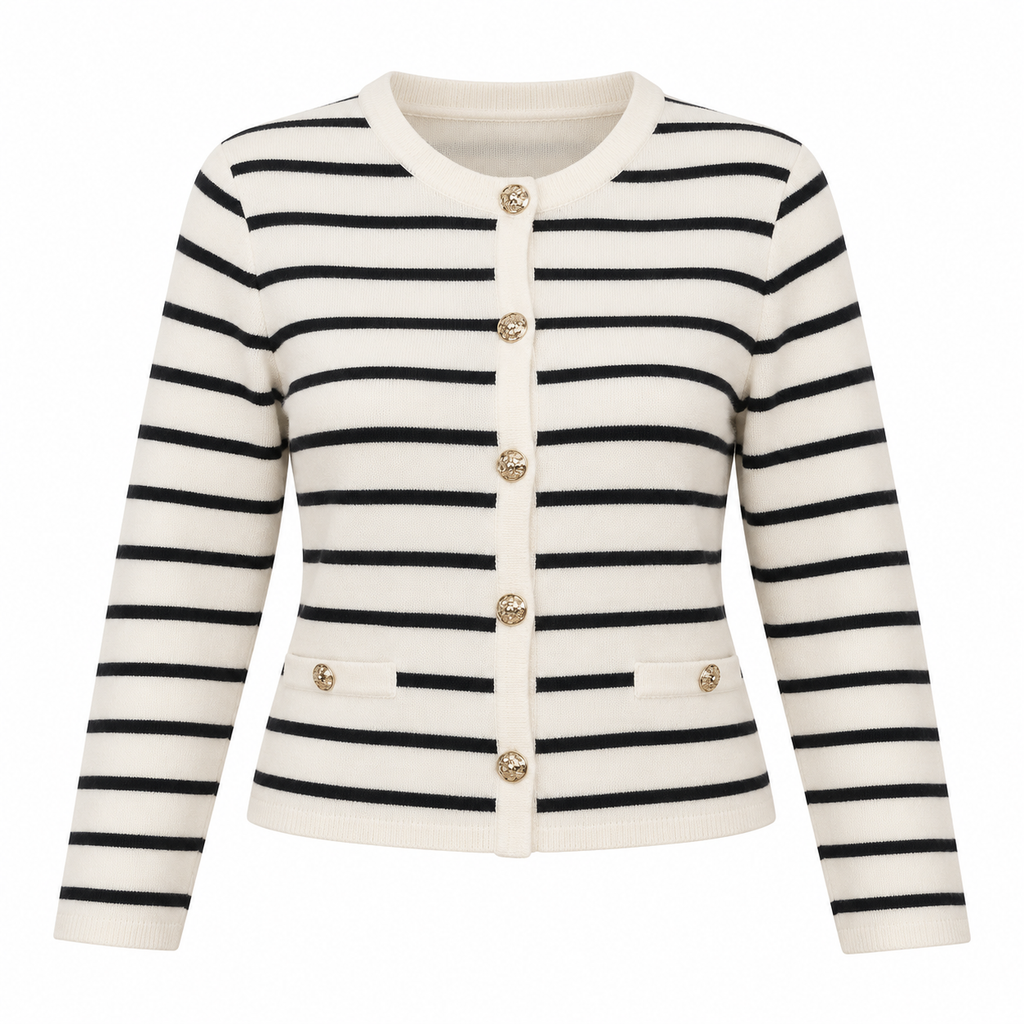 Veste en maille rayée à boutons dorés