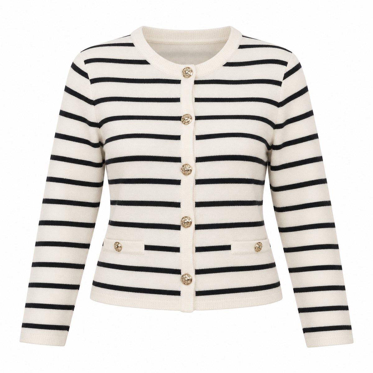Veste en maille rayée à boutons dorés