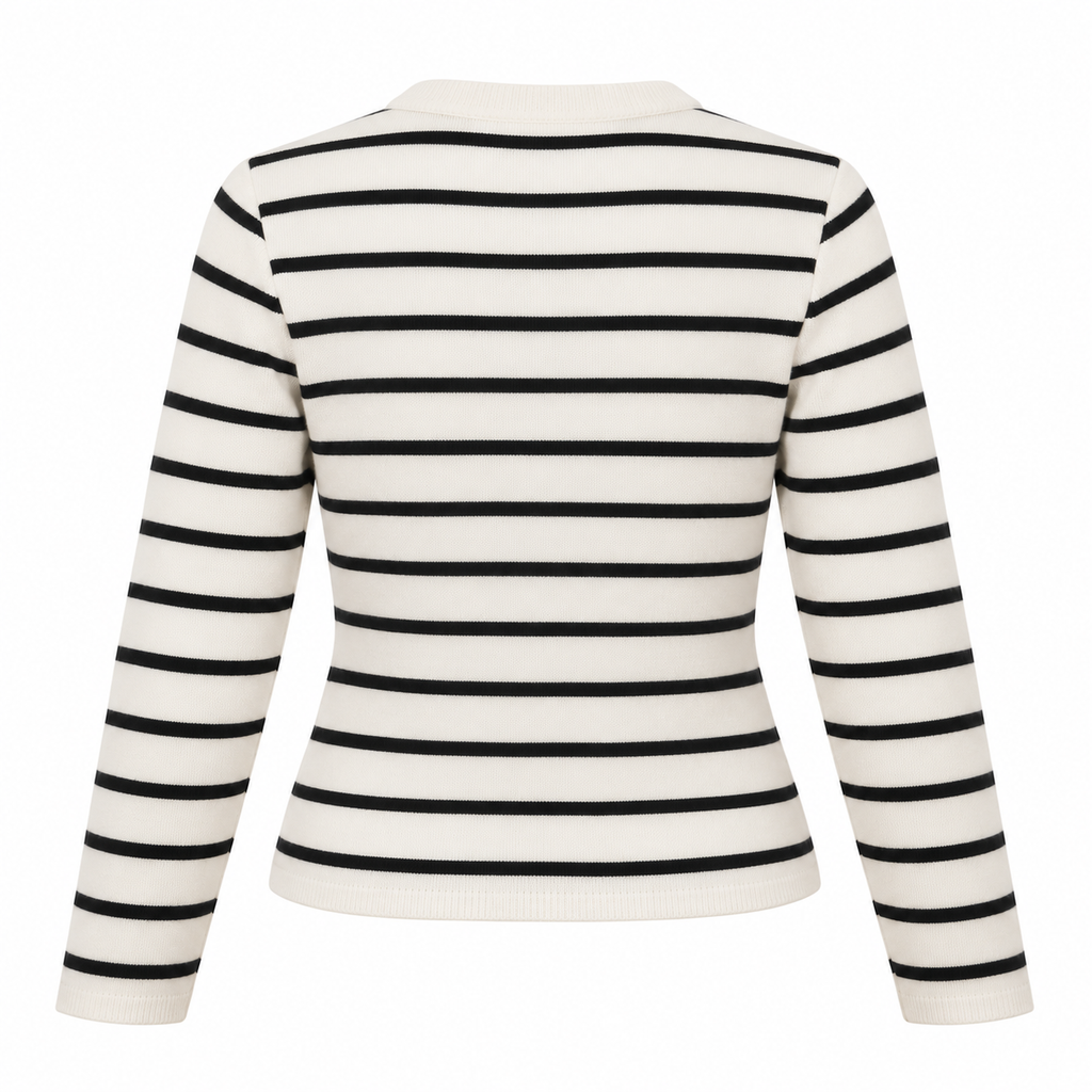Veste en maille rayée à boutons dorés