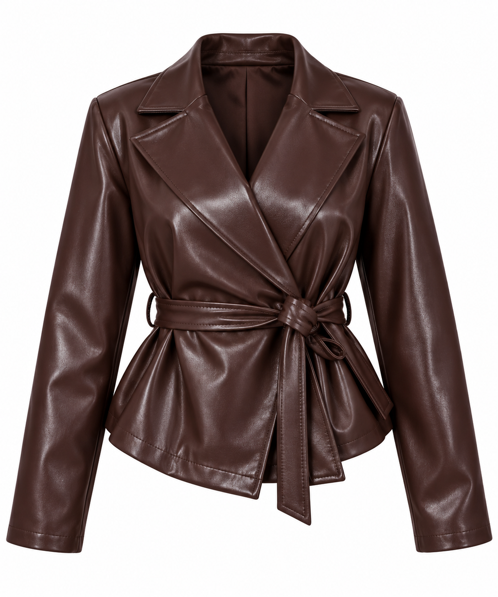 Veste blazer ceinturée en simili cuir