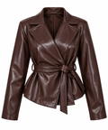 Veste blazer ceinturée en simili cuir