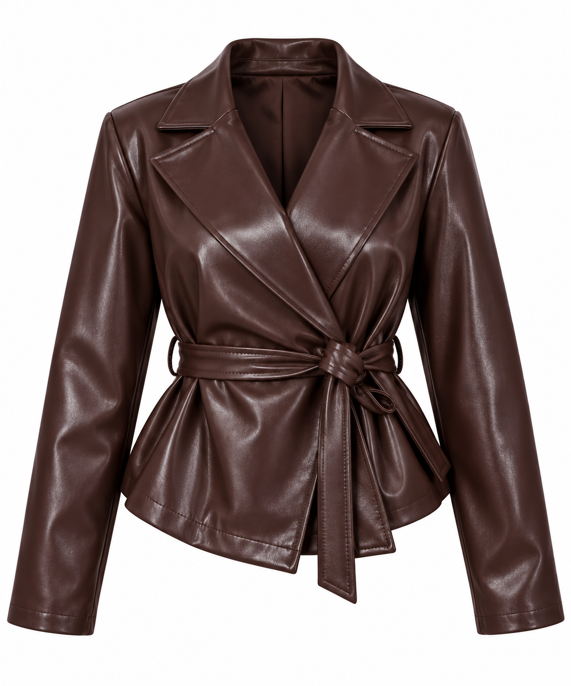 Veste blazer ceinturée en simili cuir