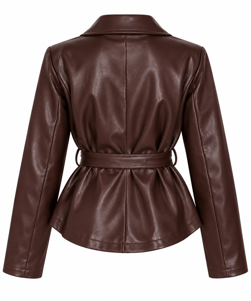 Veste blazer ceinturée en simili cuir