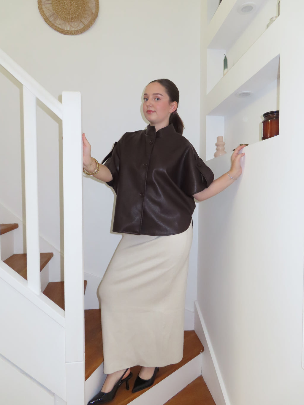 Veste boxy en simili cuir